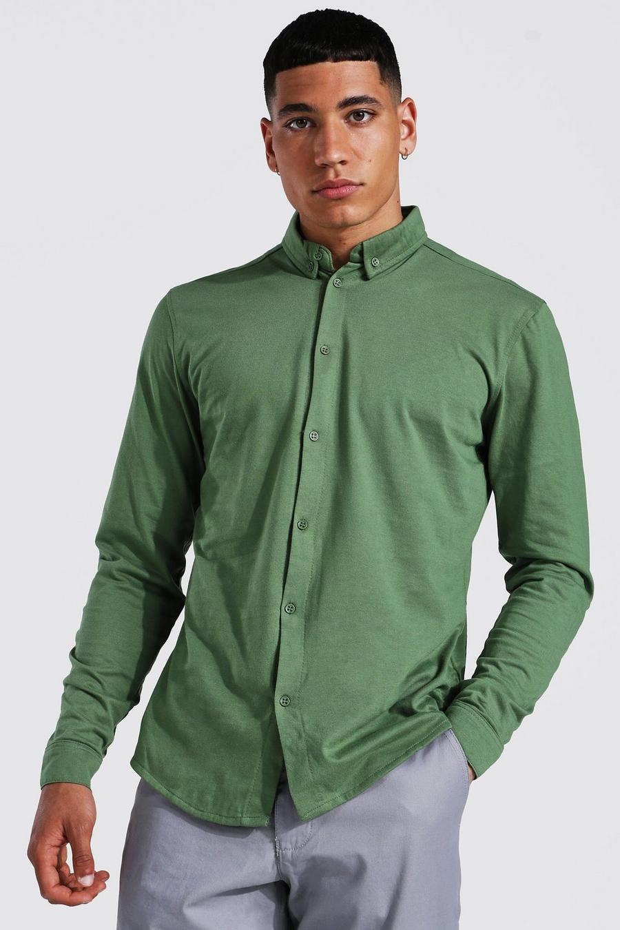 Khaki Long Sleeve Slim Fit Jersey Shirt image number 1