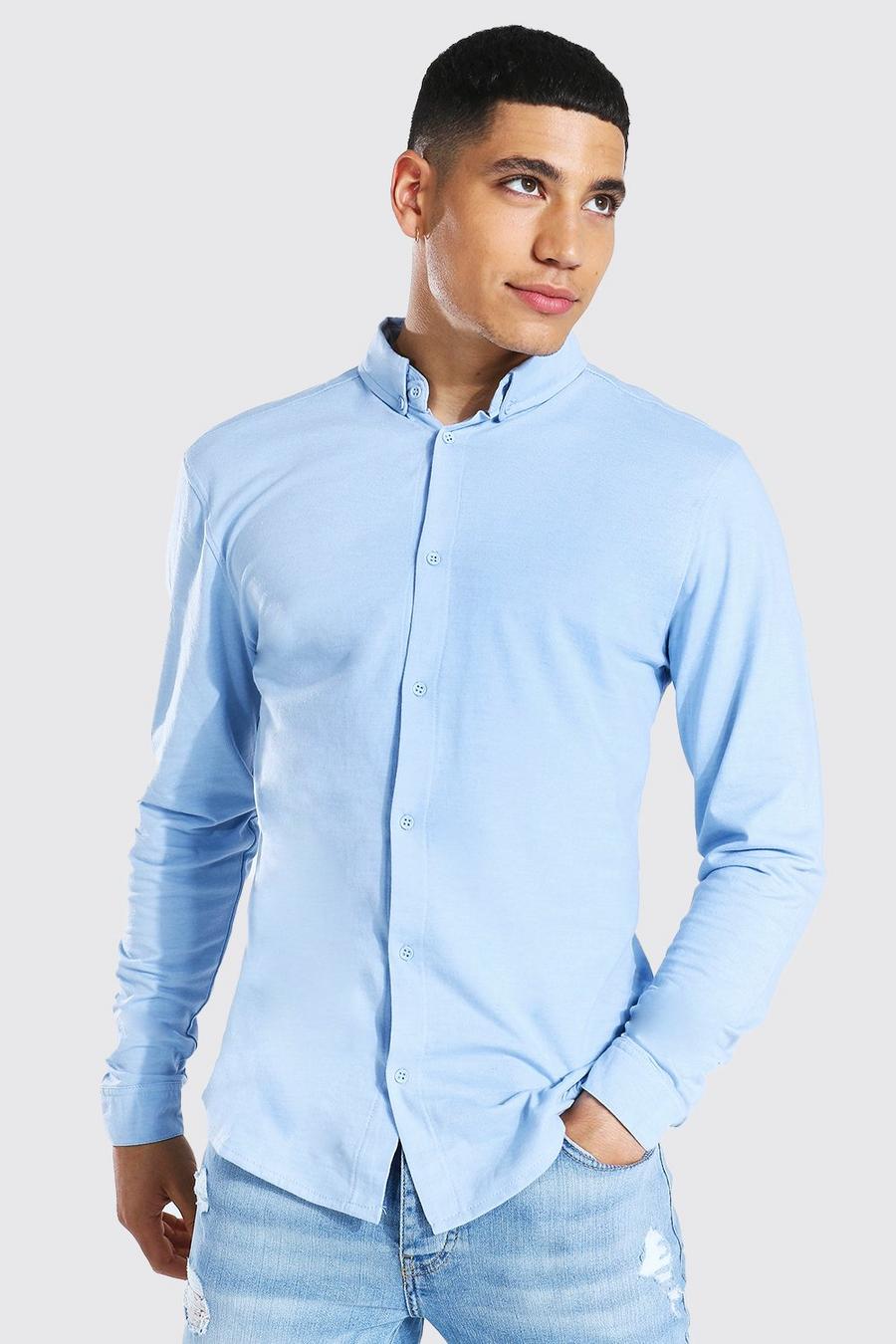 Langärmliges Slim-Fit Jersey-Hemd, Powder blue image number 1