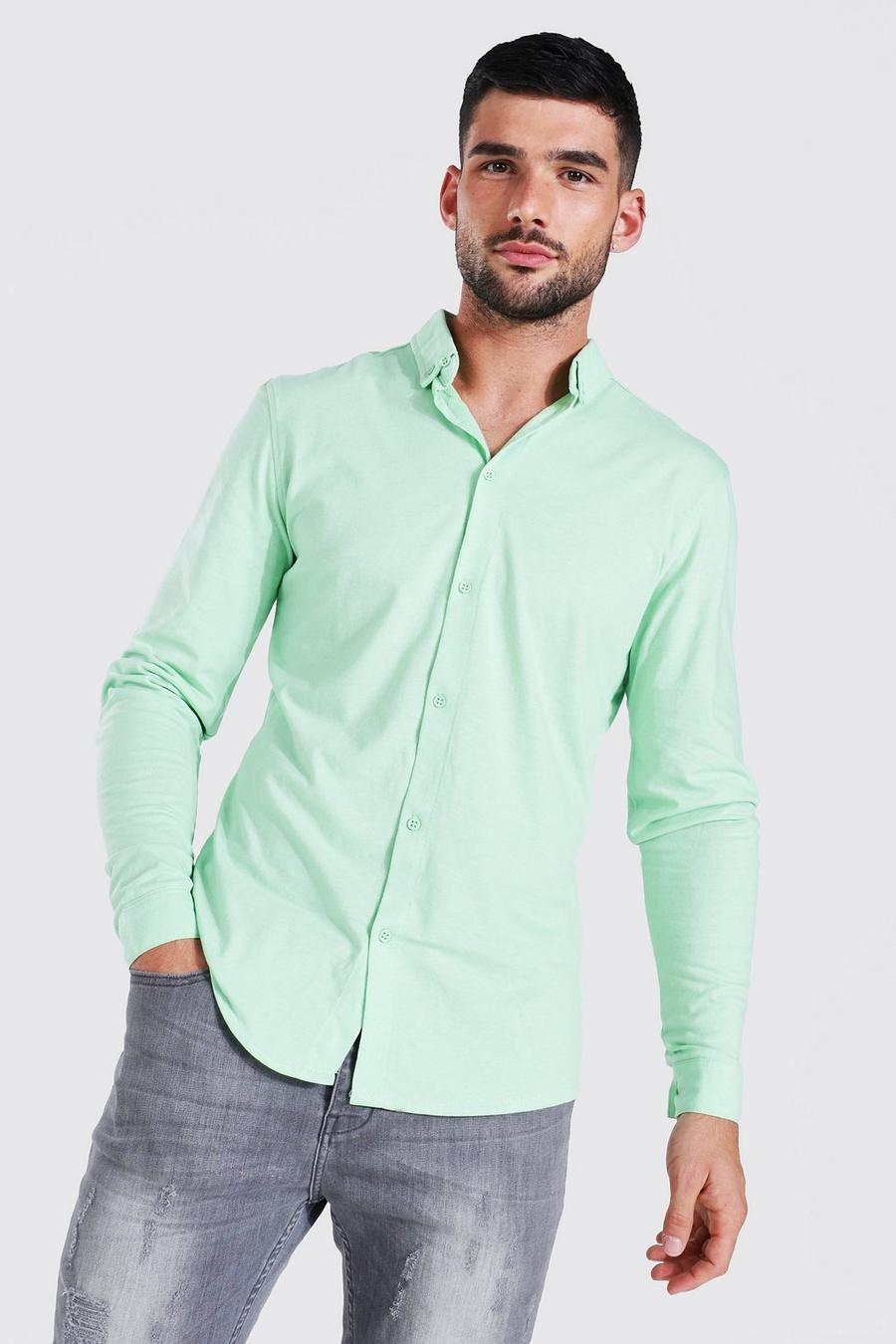 Mint Slim Fit Jersey Overhemd Met Lange Mouwen image number 1