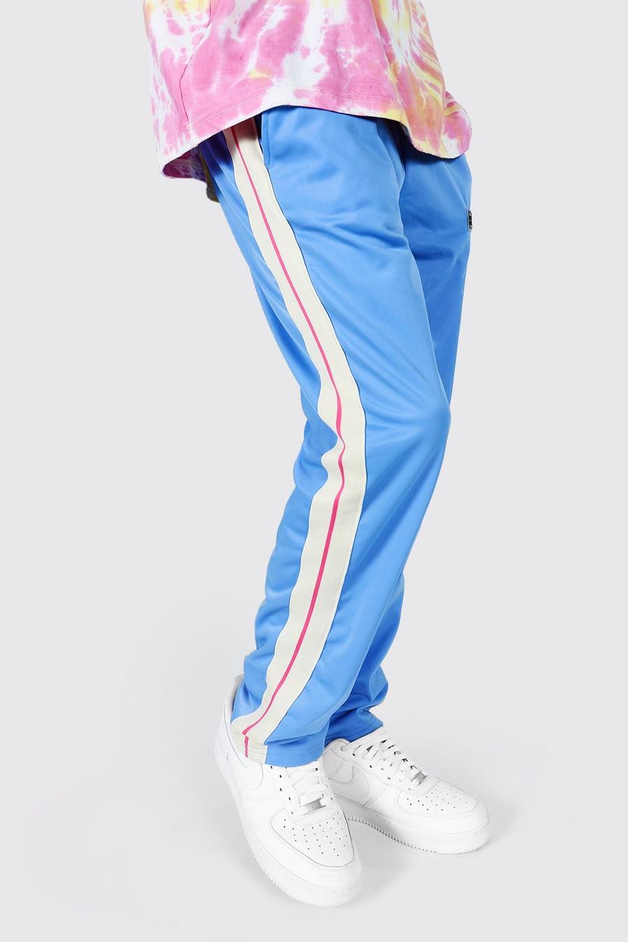 Blue Loose Fit Tricot Joggers With Side Tape image number 1