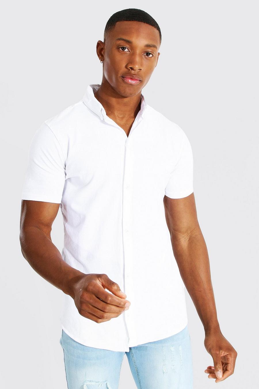לבן חולצה קצרה מבד ג'רסי לגוף שרירי image number 1