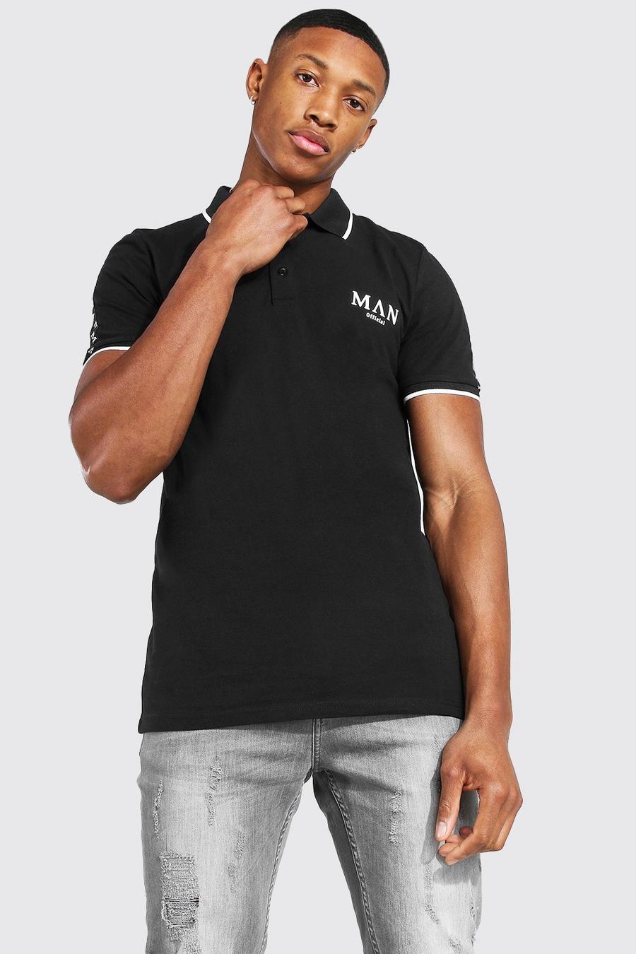 Black Man Roman Muscle Fit Polo With Sleeve Tape image number 1
