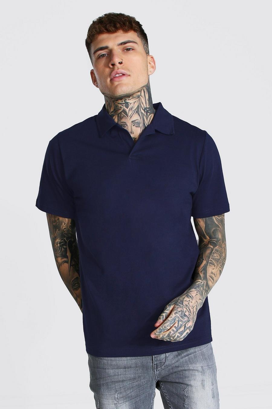 Navy Revere Collar Jersey Polo image number 1