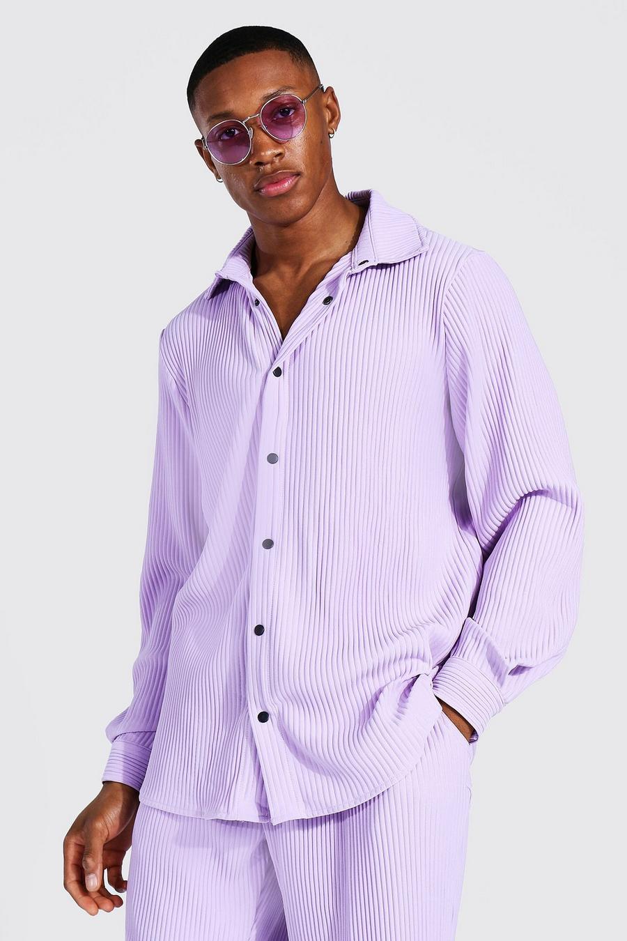 Lilac Geplooid Overhemd Met Lange Mouwen En Drukknoopjes image number 1