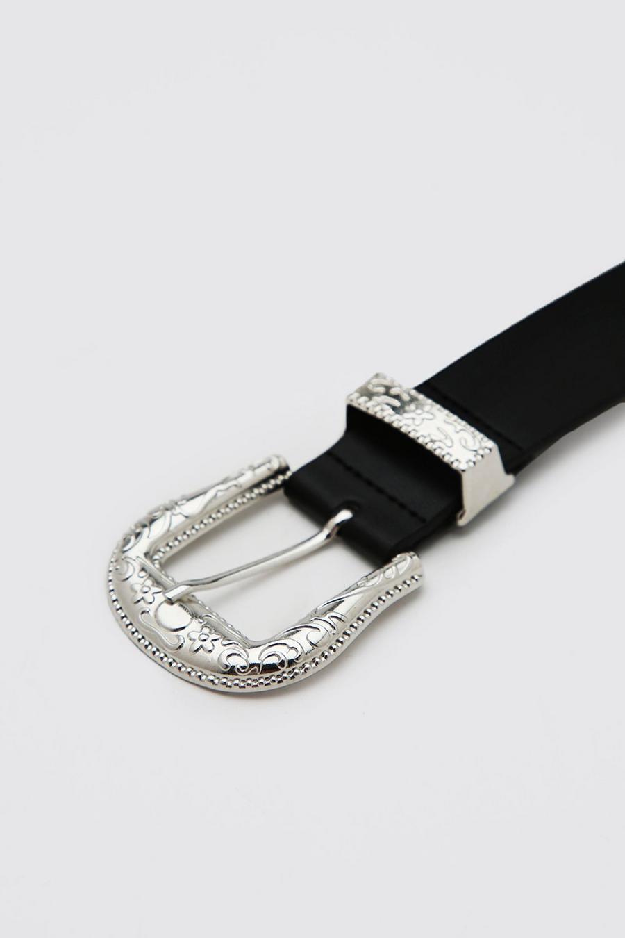 Cinturón de cuero sintético estilo western, Negro image number 1