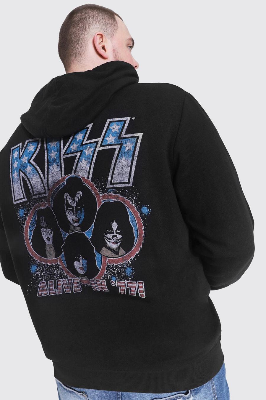 שחור קפוצ'ון עם הדפס ממותג של Kiss בגב למידות גדולות image number 1