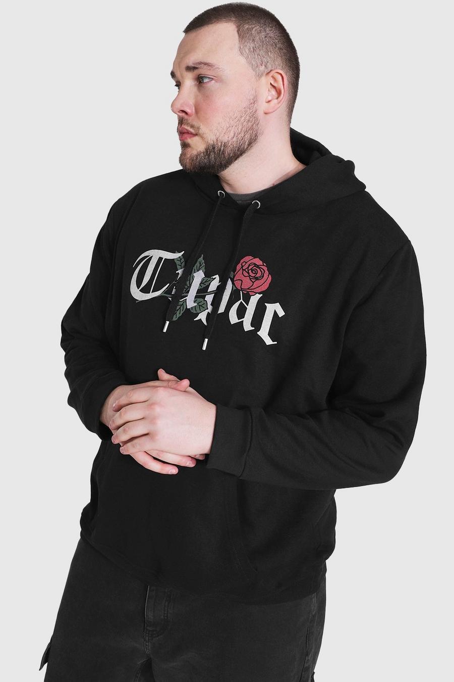 Lizenz-T-Shirt mit Tupac Rose-Motiv in Plusgröße, Schwarz image number 1