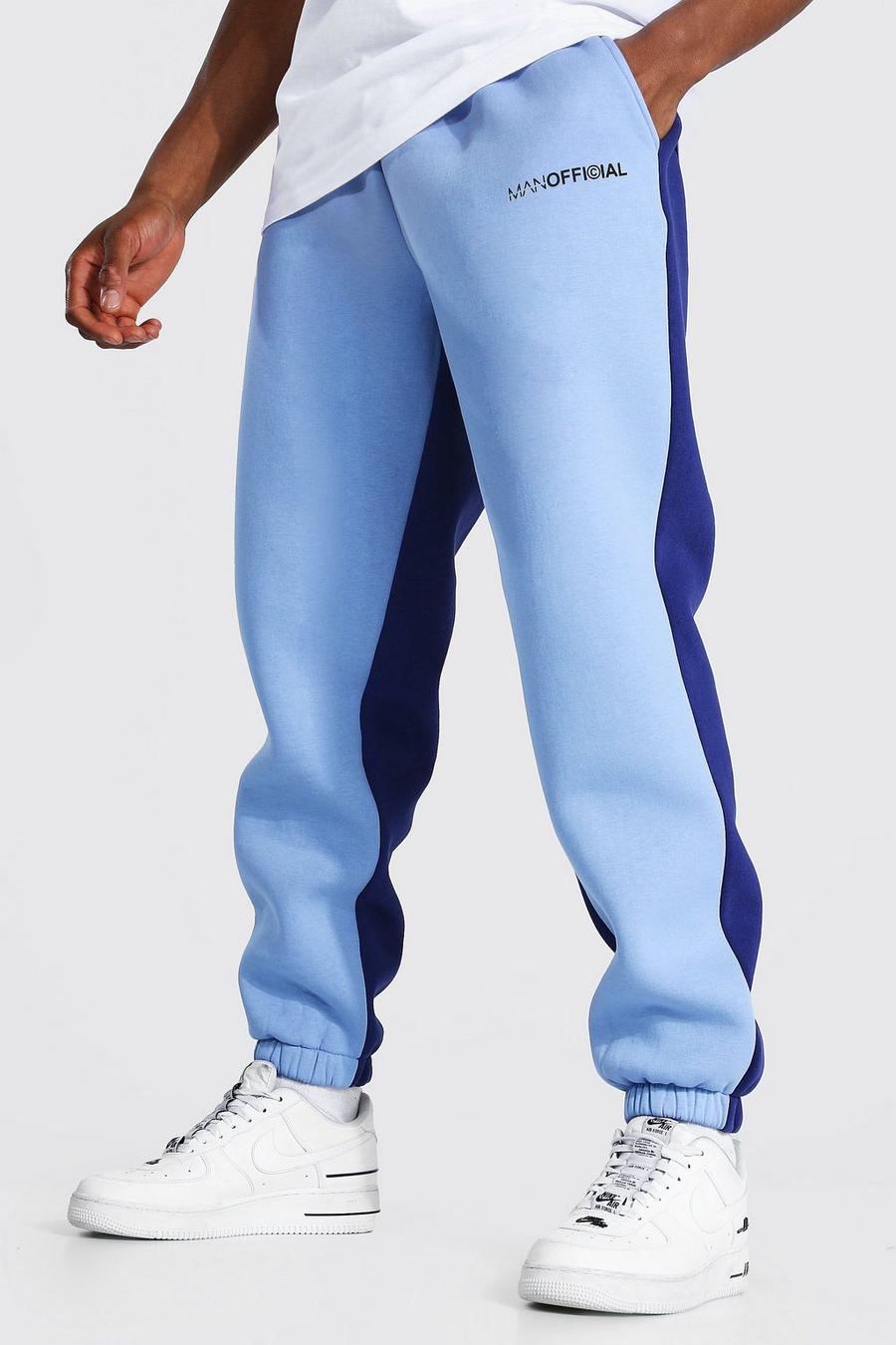 Gespleißte Jogginghosen in Übergröße mit Man-Schriftzug, Blau image number 1