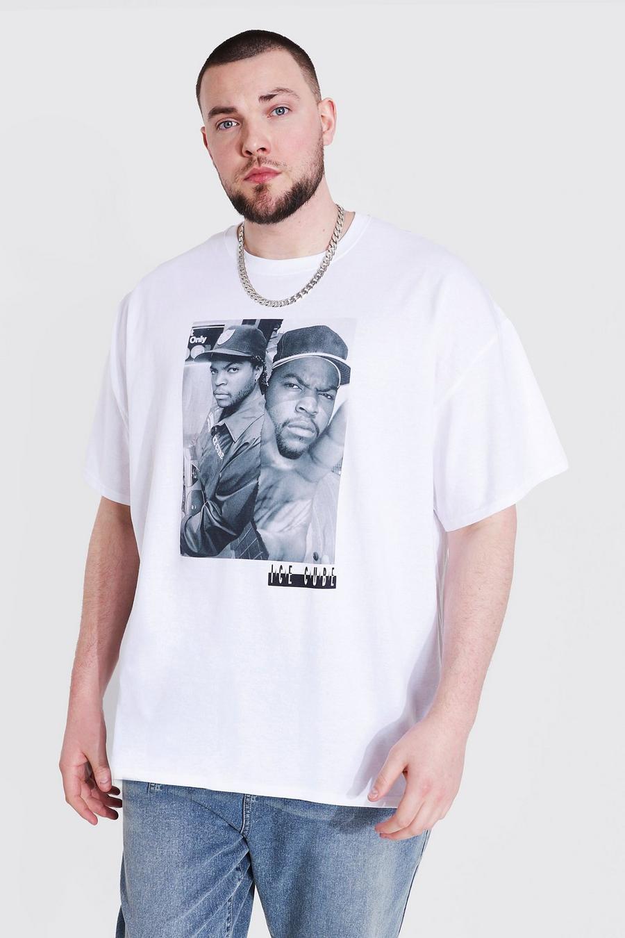 White Plus Size Ice Cube Split License T-shirt image number 1