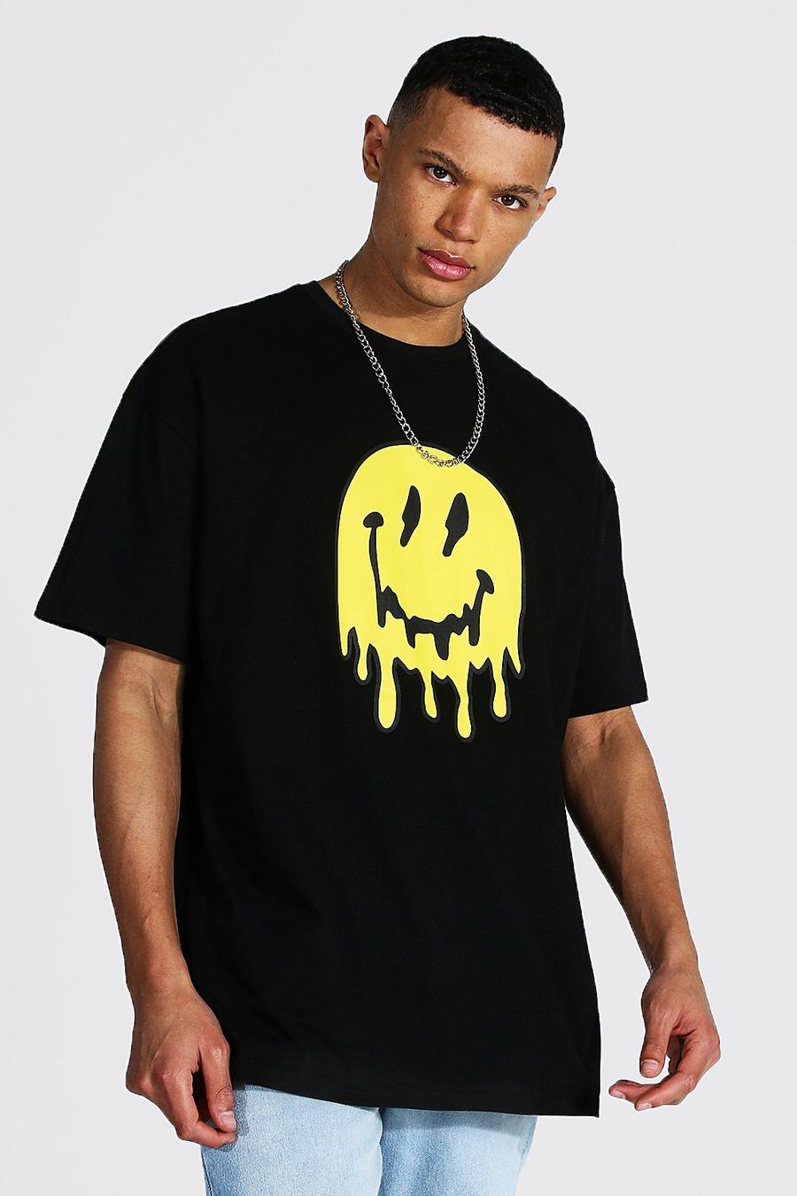T-shirt Tall oversize con grafica di Smiley stile Graffiti, Nero