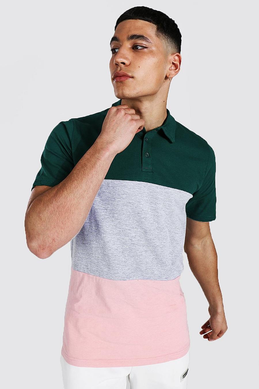 Green Colour Block Short Sleeve Polo Shirt image number 1