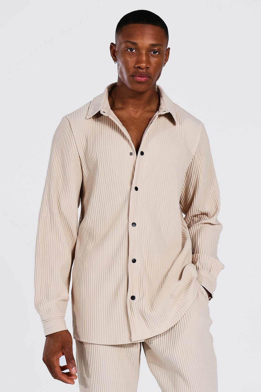Taupe Geplooid Overhemd Met Lange Mouwen En Drukknoopjes image number 1