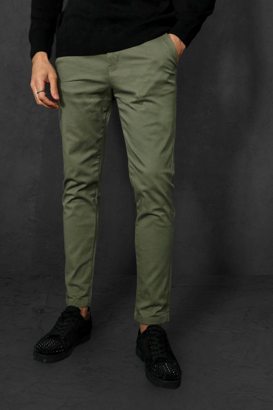 Khaki Fixed Waist Super Skinny Chino Trousers image number 1