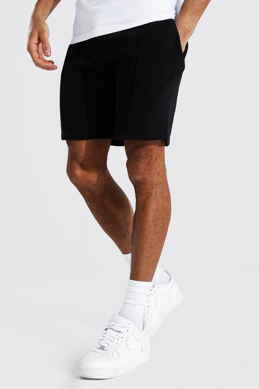 Black Regular Mid Length Pintuck Jersey Shorts image number 1