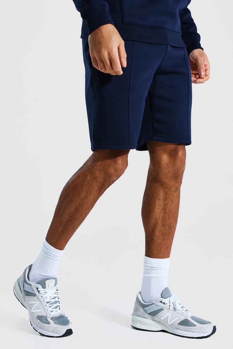 Navy Regular Mid Length Pintuck Jersey Shorts image number 1