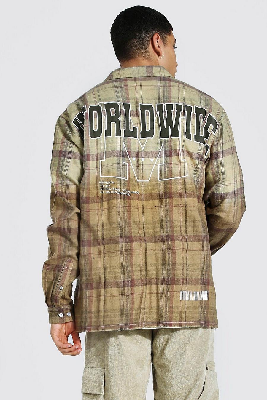 Light brown Oversized Back Print Ombre Check Shirt image number 1