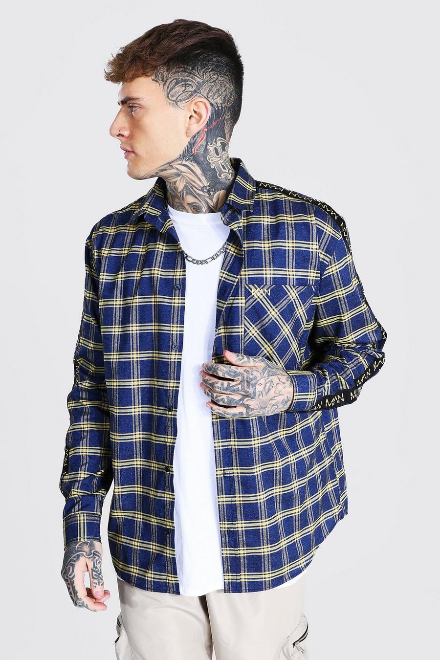 Yellow Oversized Man Tape Flannel Shirt image number 1