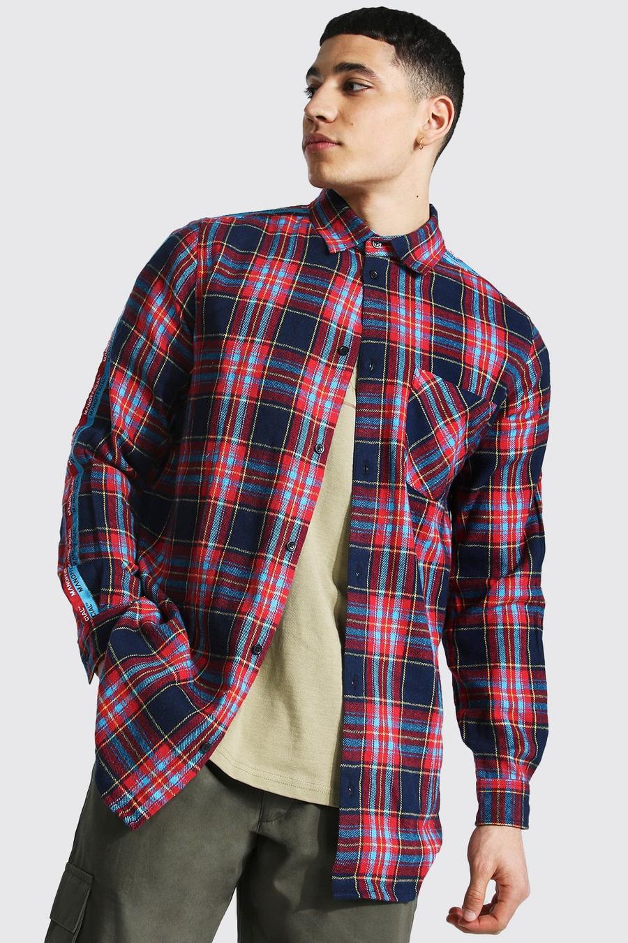 Red Longline Man Tape Check Shirt image number 1