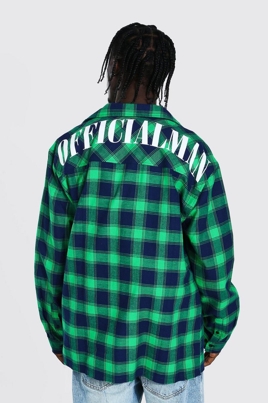 Green Oversized Check Shirt With Man Back Print image number 1