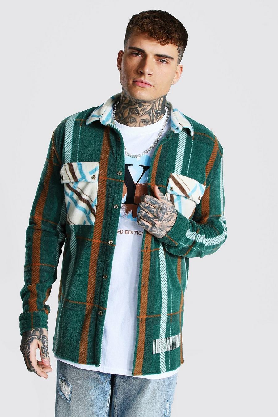 Khaki Oversized Flannel Shirt With Man Tab image number 1