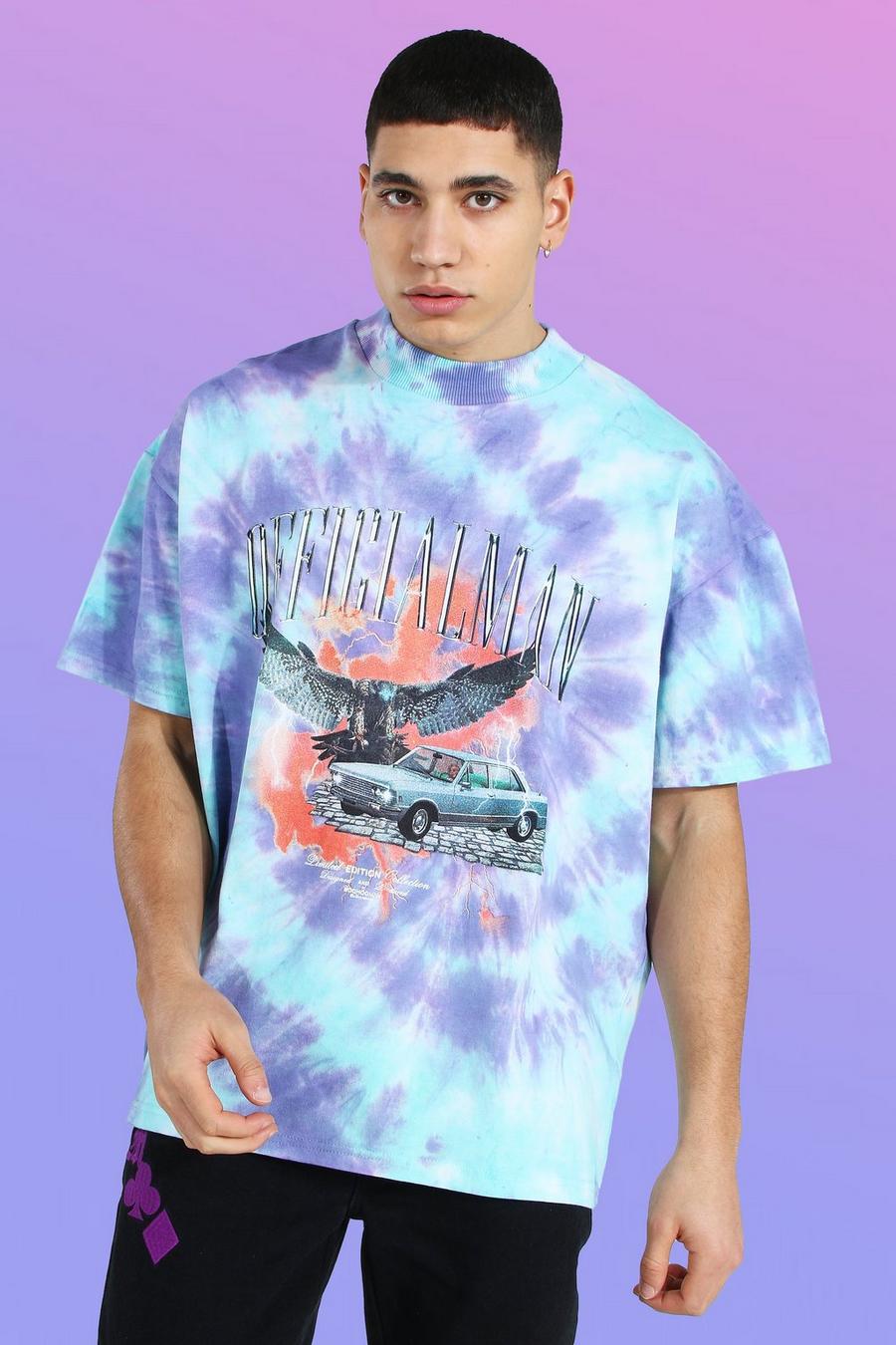 Blue Oversized Heavyweight Printed Tie Dye T-shirt image number 1