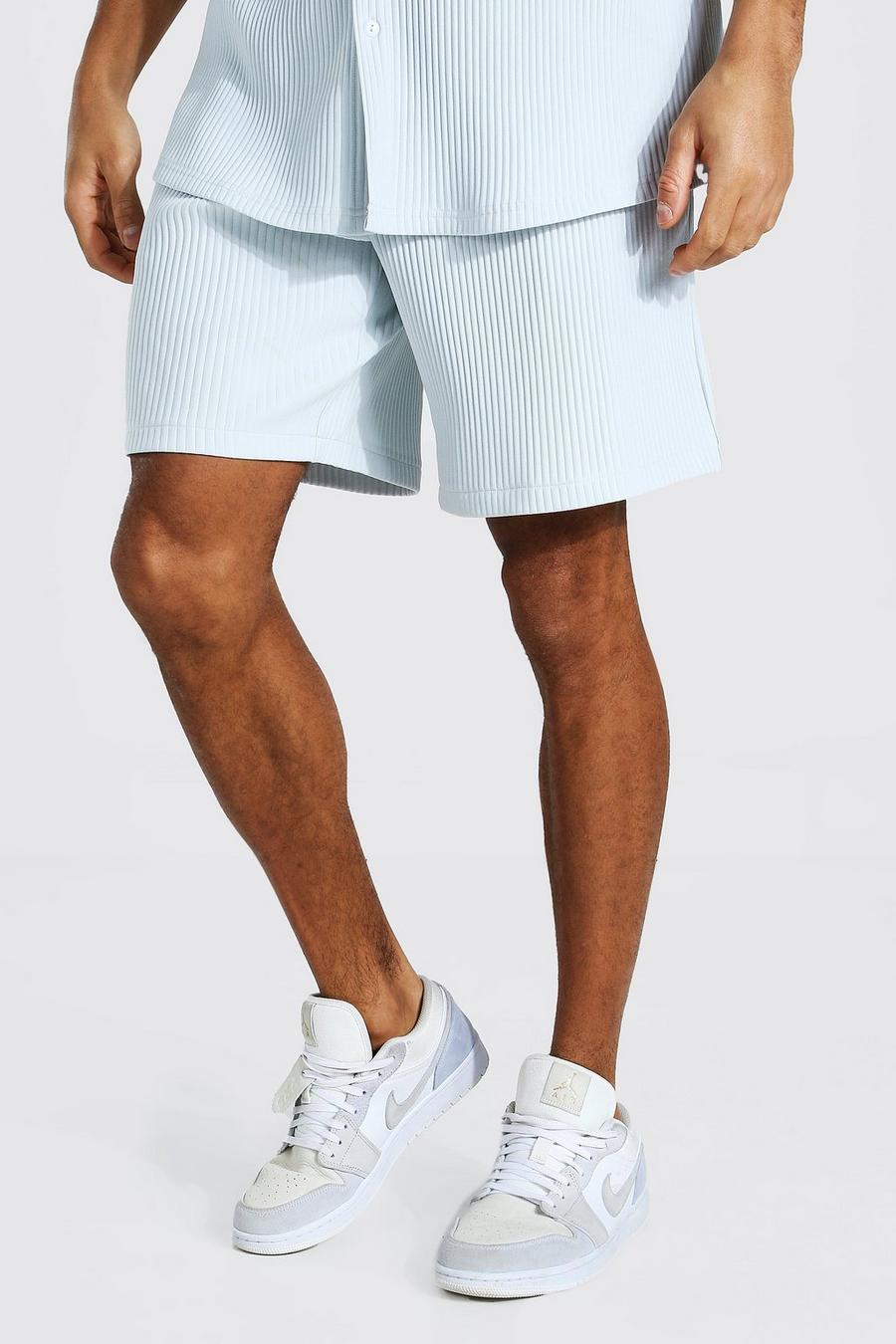Light blue Geplooide Middellange Regular Fit Shorts image number 1