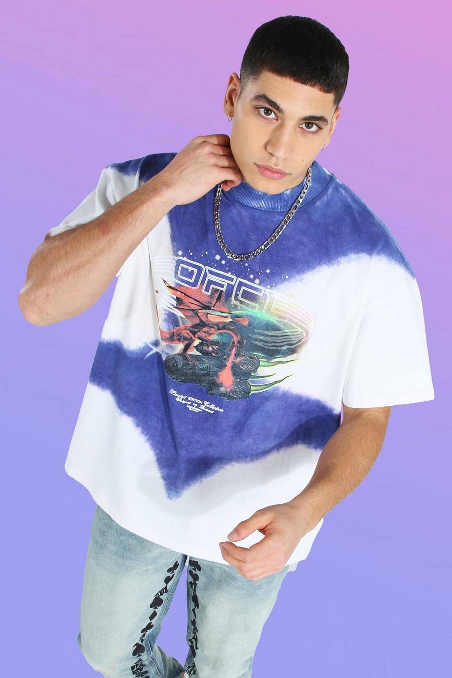 Purple Oversized Zwaar Tie Dye T-Shirt Met Opdruk image number 1