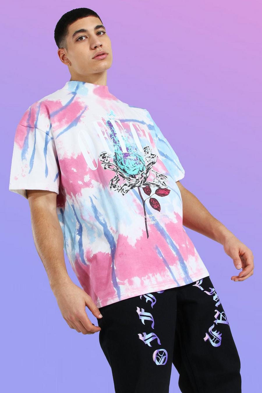 Bedrucktes T-Shirt aus schwerem Gewebe in Übergröße und Batik-Optik, Mehrfarbig image number 1
