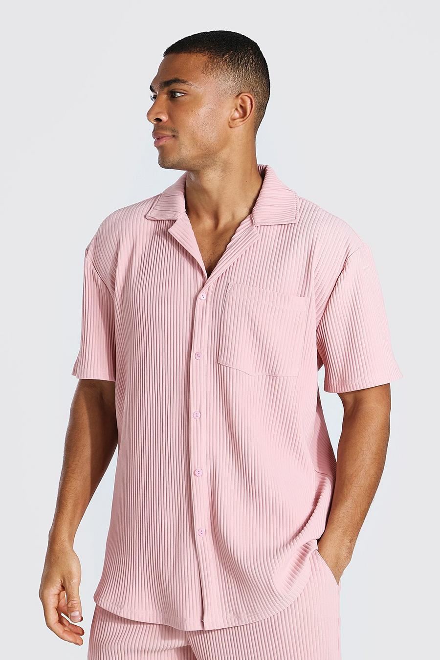 Dusky pink Pleated Short Sleeve Revere Shirt image number 1