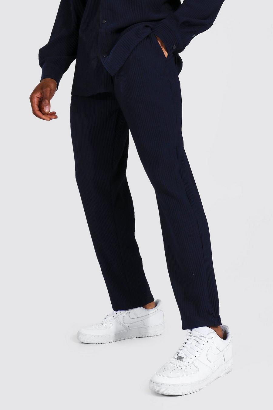Schmal geschnittene Slim Fit Crop Jogger-Hosen mit Zierfalten, Marineblau image number 1