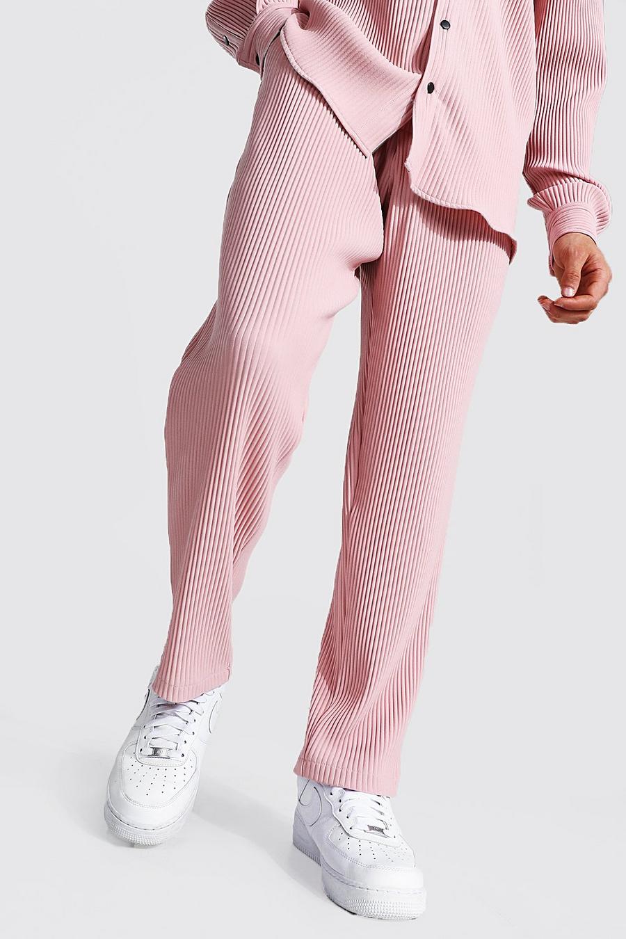 Pantalones de chándal ajustados escalonados con plisado tobilleros, Rosa oscuro image number 1