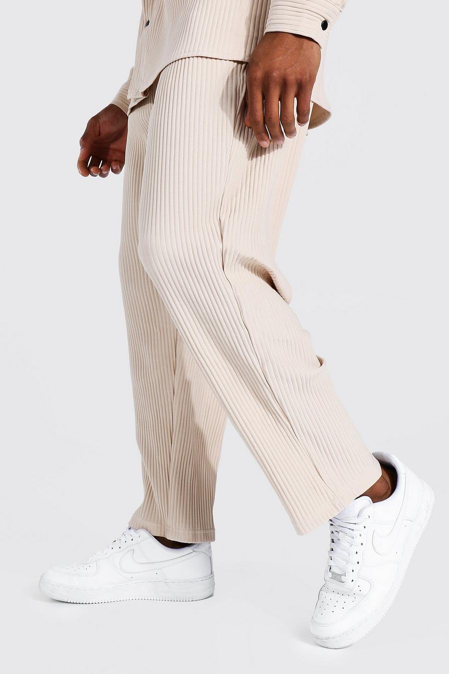 Pantalones de chándal ajustados escalonados con plisado tobilleros, Marrón topo image number 1