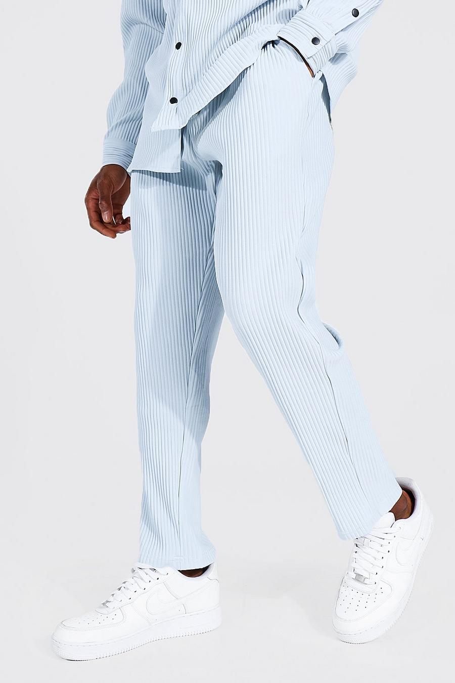 Pantalones de chándal ajustados escalonados con plisado tobilleros, Azul claro image number 1