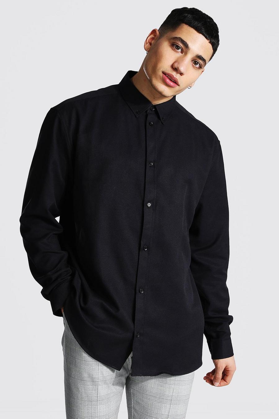 Langärmeliges Oxford-Shirt in Übergröße, Schwarz image number 1