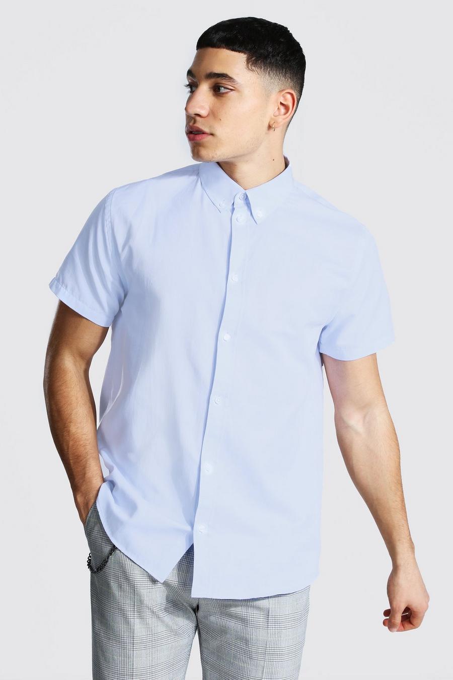 Pale blue Regular Fit Oxford Overhemd Met Korte Mouwen image number 1