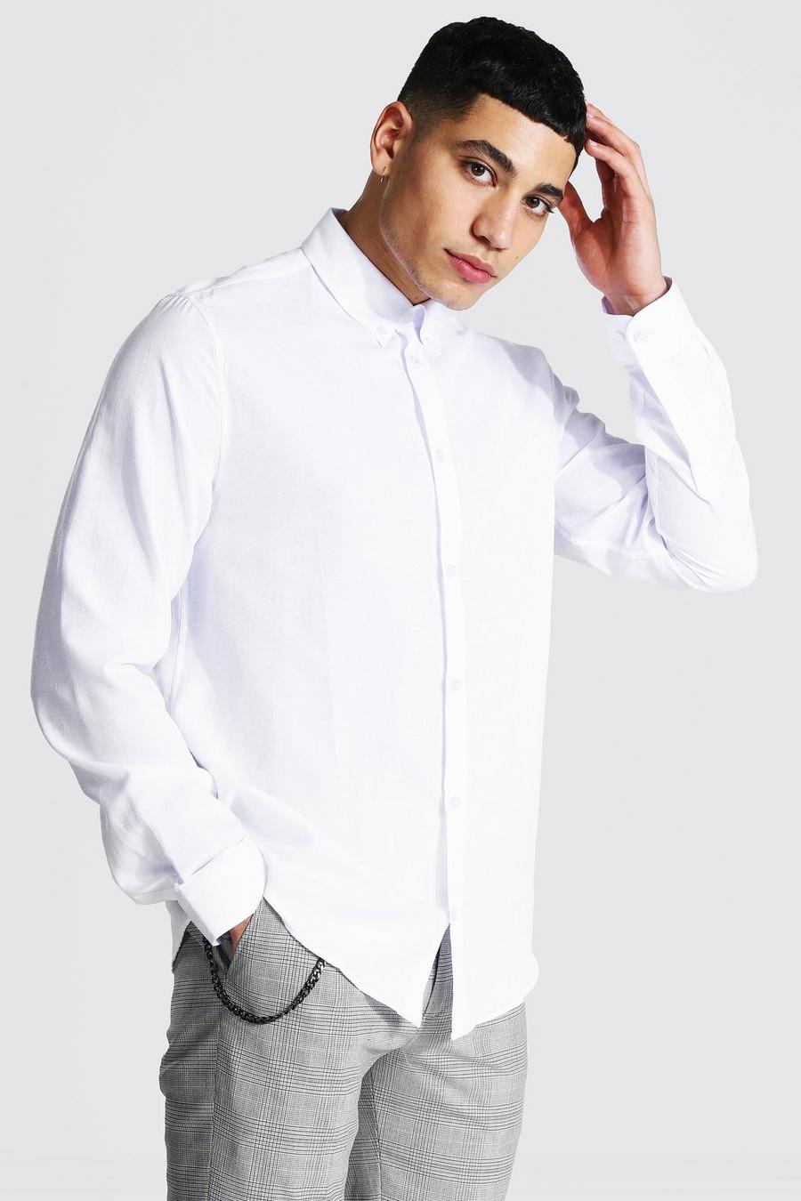 לבן חולצת אוקספורד בגזרה רגילה עם שרוולים ארוכים image number 1