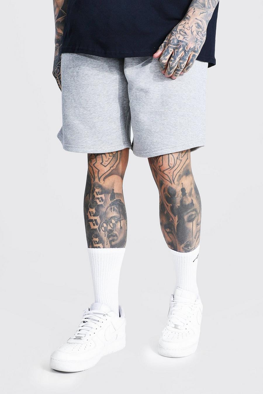 Basic mittellange lockere Jersey-Shorts, Grau meliert image number 1