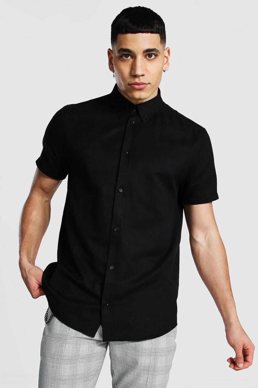 שחור חולצת אוקספורד עם שרוולים קצרים בגזרה רגילה image number 1