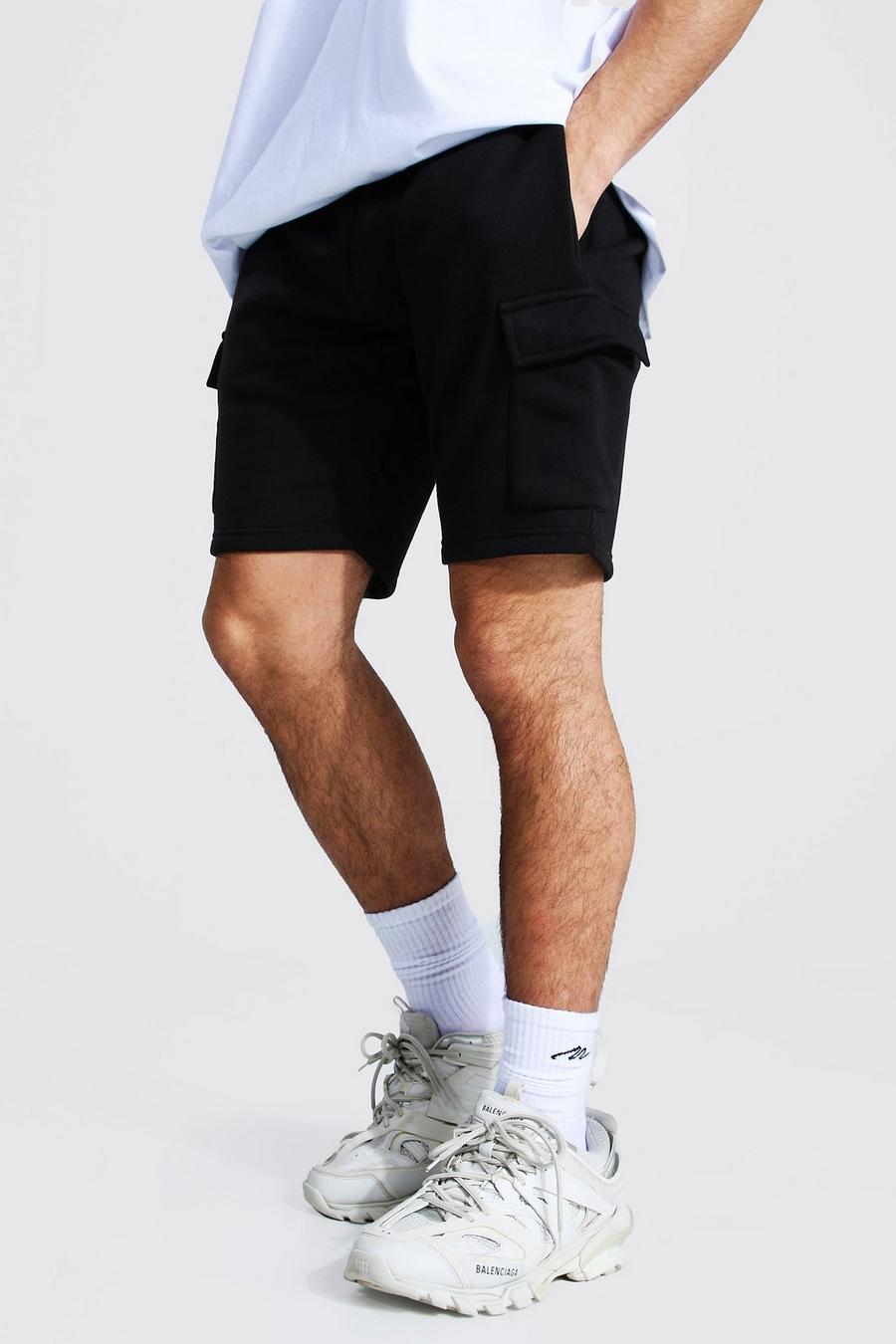 Pantalones cortos estilo militar ajustados de largo medio básicos, Negro image number 1