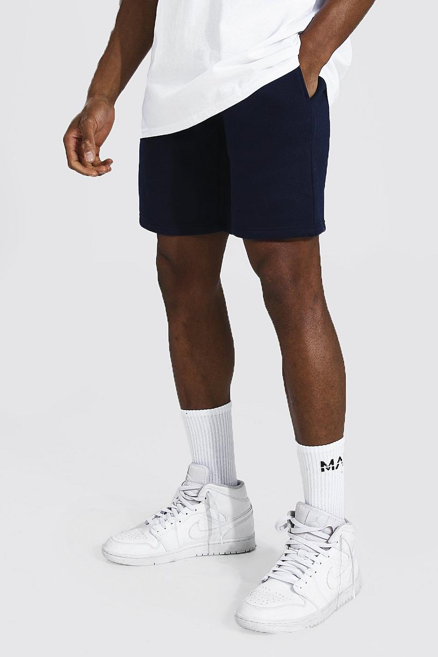 Basic mittellange Jersey-Shorts, Slim, Marineblau image number 1