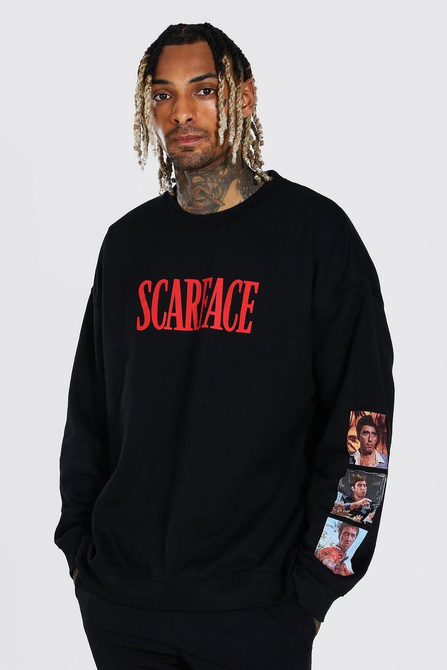Lizenz-Sweatshirt in Übergröße mit Scarface-Motiv, Schwarz image number 1