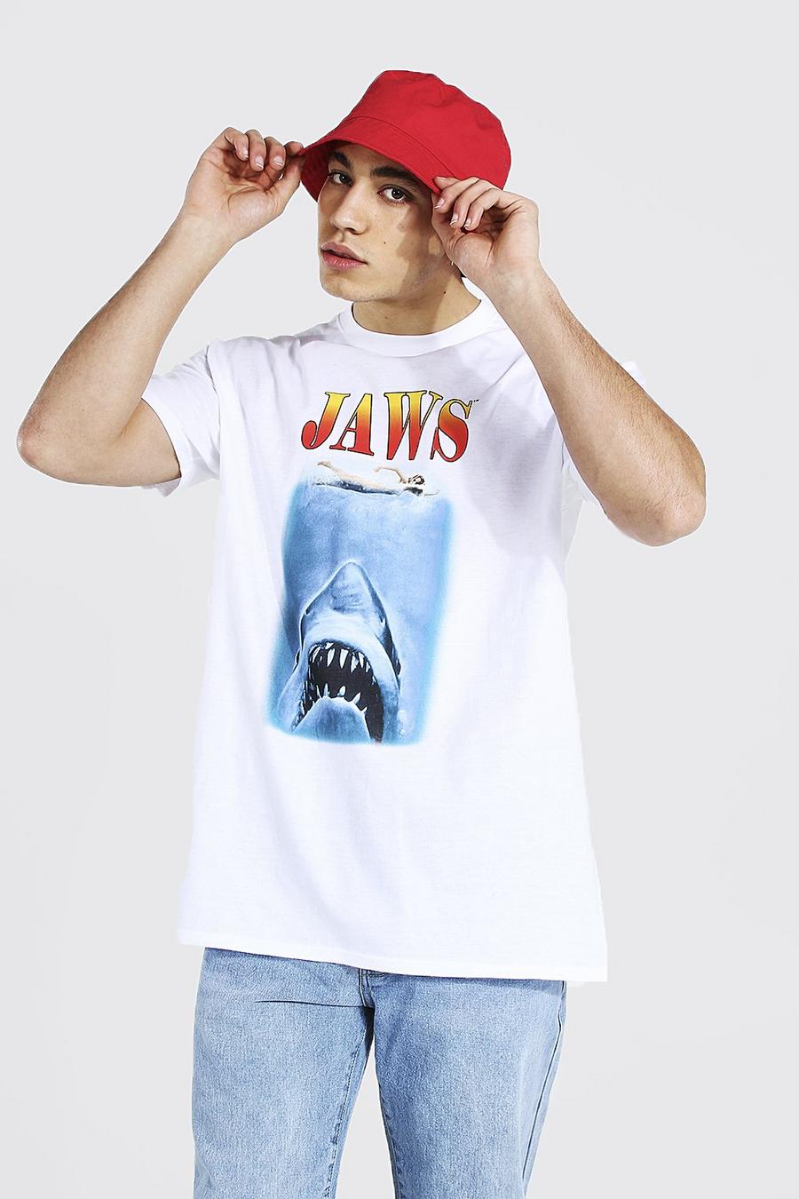 לבן טישרט אוברסייז עם הדפס ממותג של Jaws image number 1