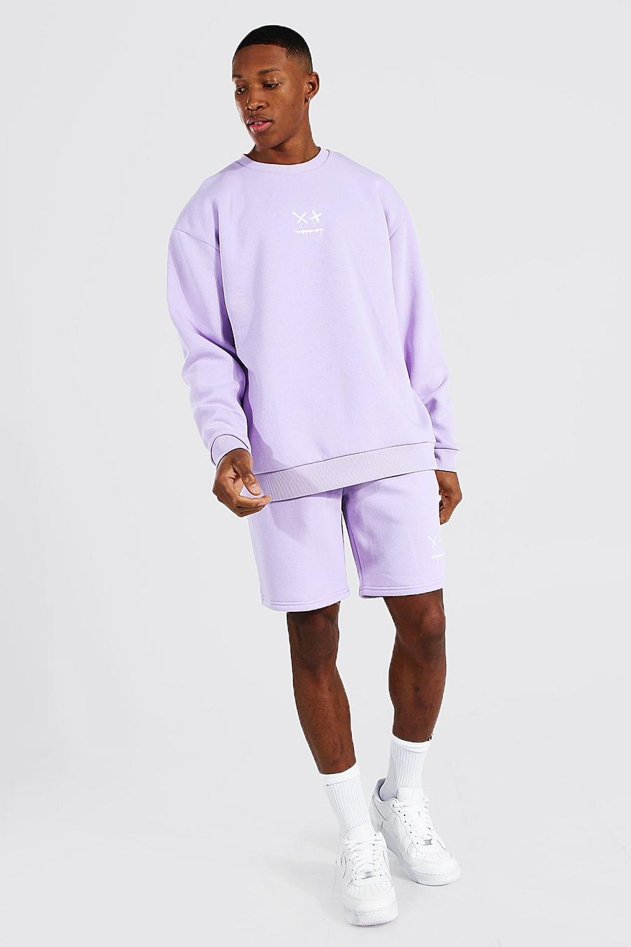 Lilac Oversized Drip Face Short Sweater Tracksuit image number 1