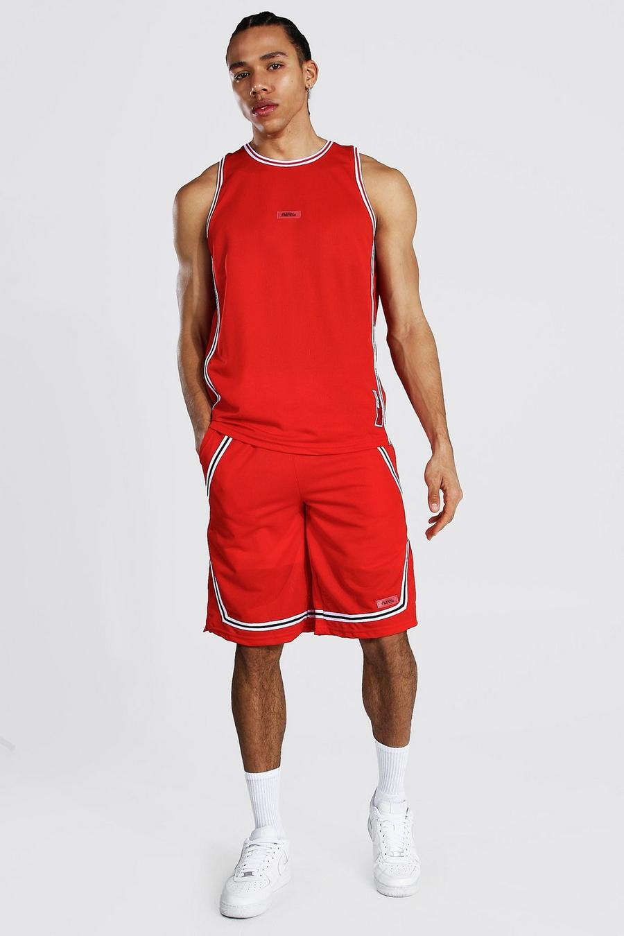 Conjunto de pantalones cortos de baloncesto de malla Tall, Rojo image number 1