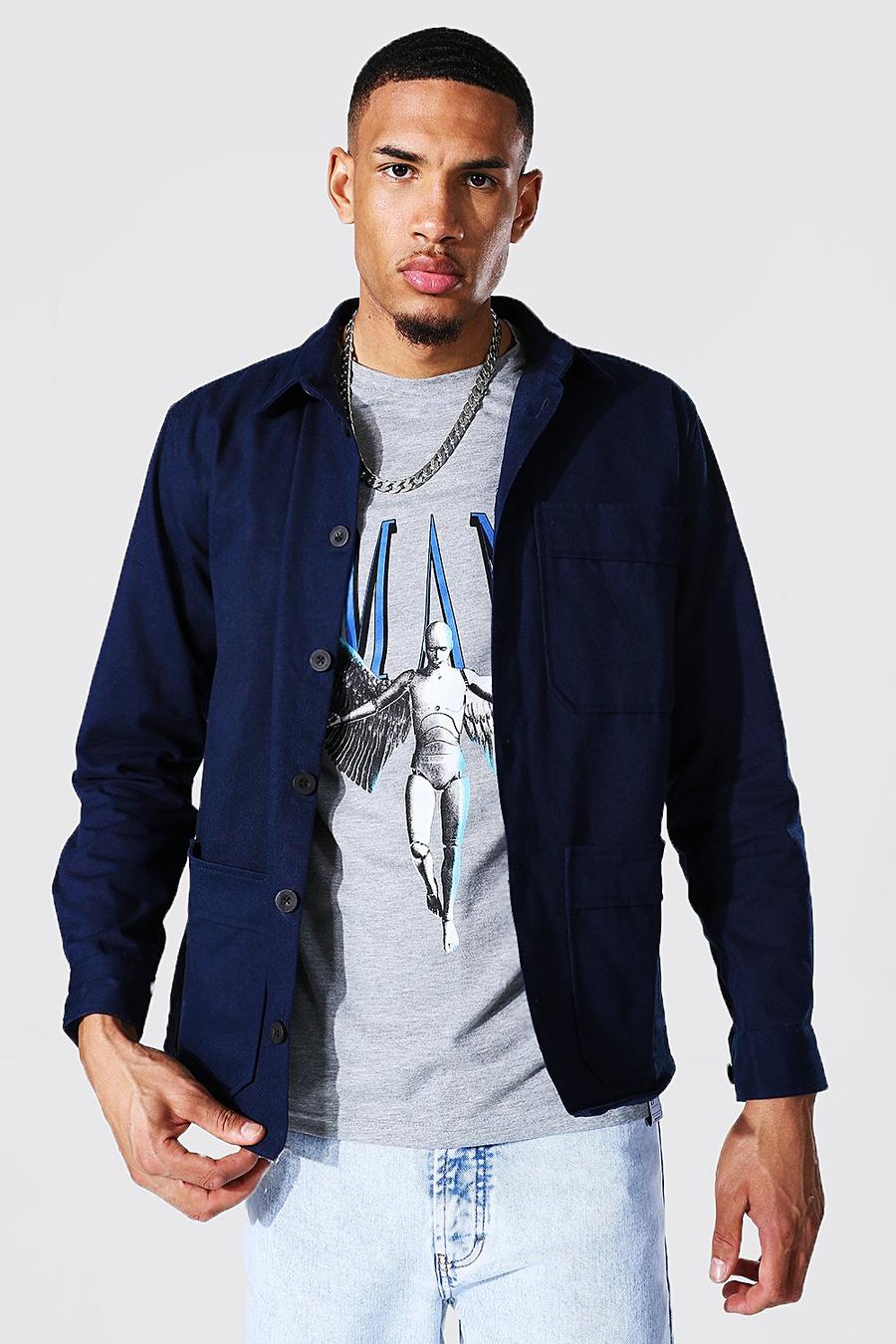 Tall Überhemd aus Baumwolle mit mehreren Taschen, Marineblau image number 1