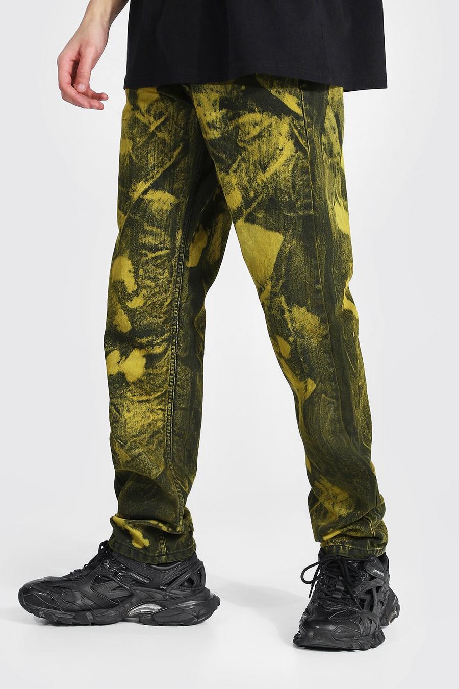 Yellow Tall - Jeans med batikmönster och raka ben image number 1