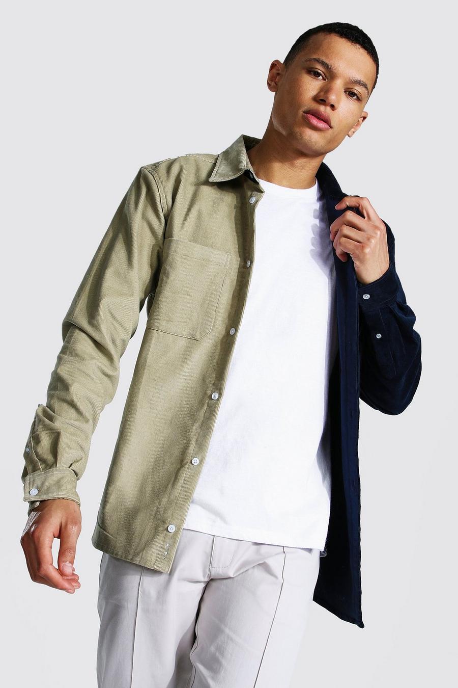 Navy Tall Spliced Corduroy Shirt Jacket image number 1