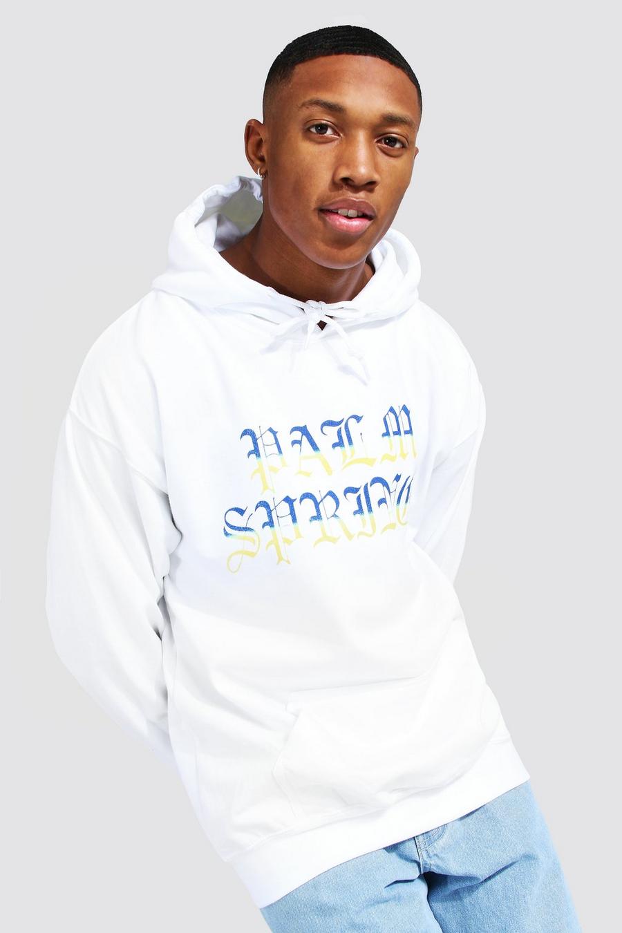 White weiß Oversized Palm Springs Ombre Print Hoodie image number 1