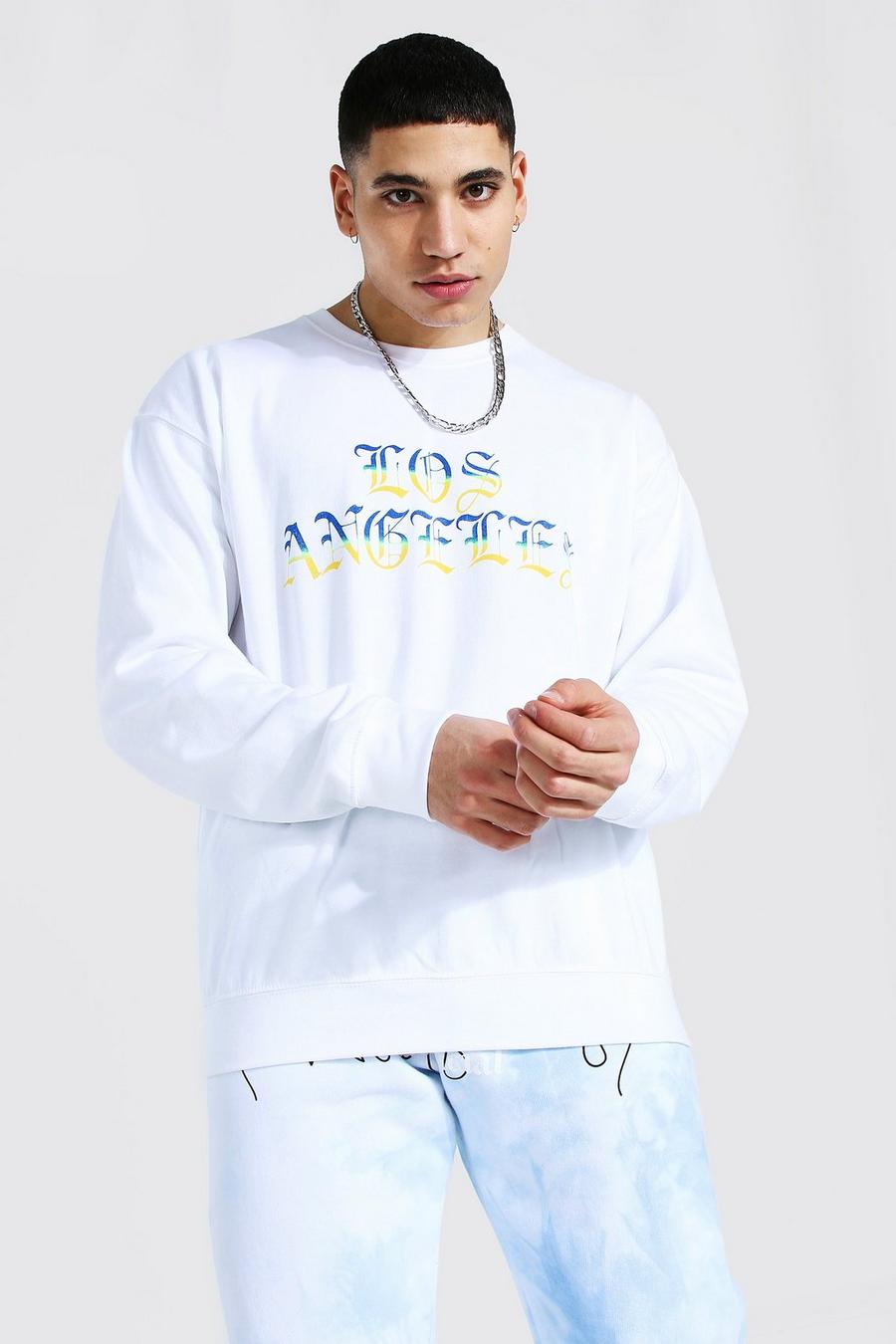 White "Los Angeles" Oversize sweatshirt med ombréeffekt image number 1