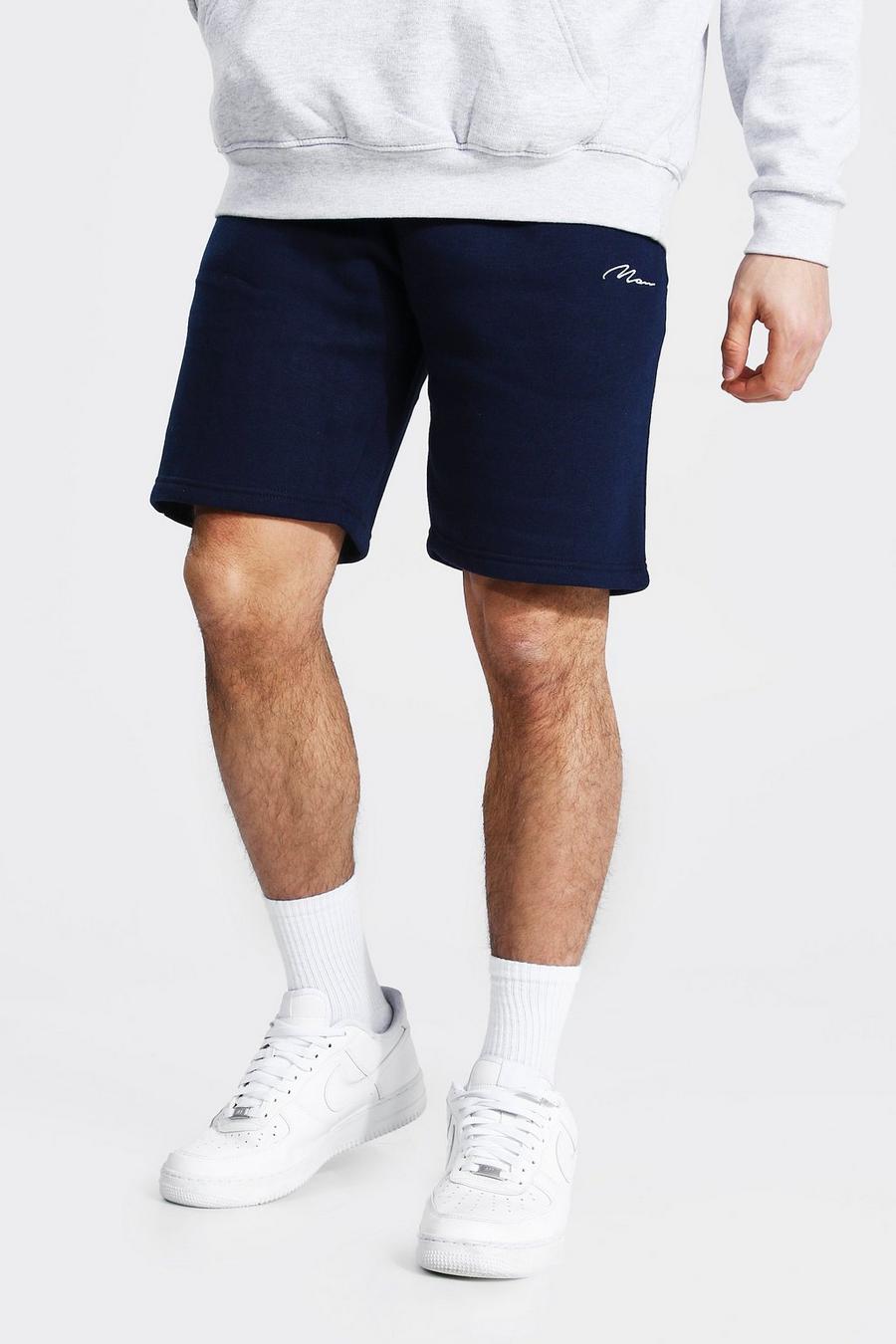 Navy Man Signature Middellange Regular Fit Jersey Shorts image number 1